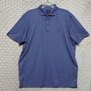 Donald Ross Sport Polo Shirt Mens Sz L Blue White Check Golf Shirt Short Sleeve.
